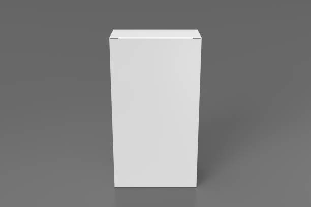 istock Gift box mock up: tall and wide white box on gray background. View above. 1364255212