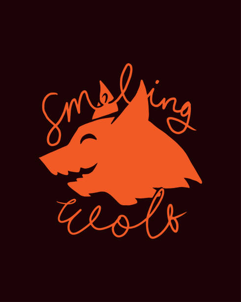 smiling wolf for vector logo smiling wolf for vector logo. logotype illustration of a wild animal meaning strength and bravery. illustration for identity team, club, community, etc. cursive letters tattoos silhouette stock illustrations