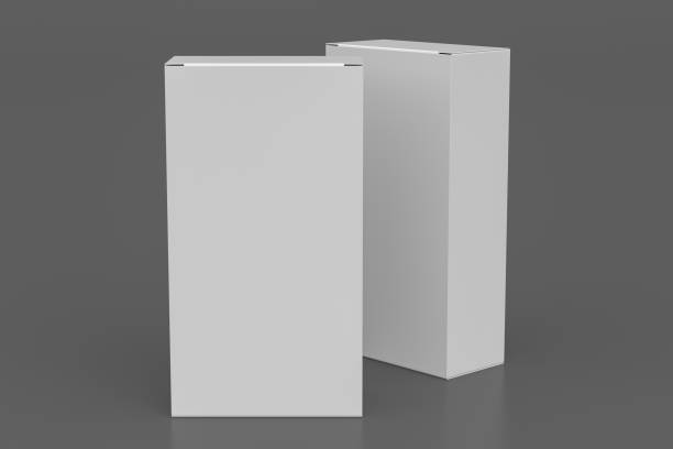 istock Gift box mock up: two tall and wide white boxes on gray background.  View above. 1364255499