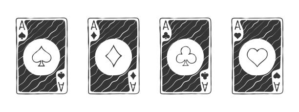 znaki kart do gry. cztery karty do gry pasują. karta do gry ręcznie rysowana. obraz wektorowy - jack of hearts jack cards heart shape stock illustrations