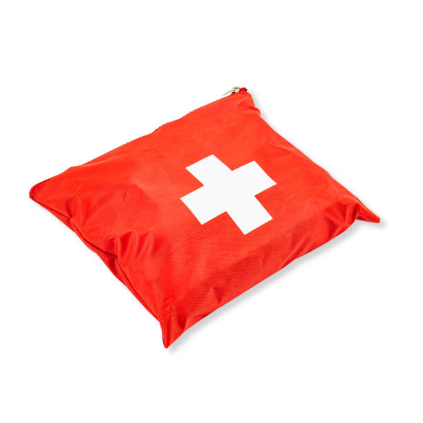 First aid kit isolated on white background stock photo
