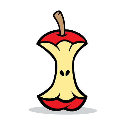 Vector illustration of a hand drawn apple core against a white background.