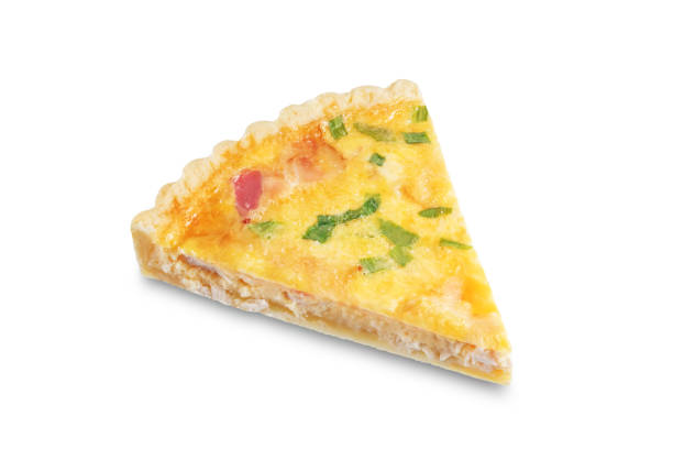 istock Chicken bacon quiche with scallions on a white isolated background 1364268070