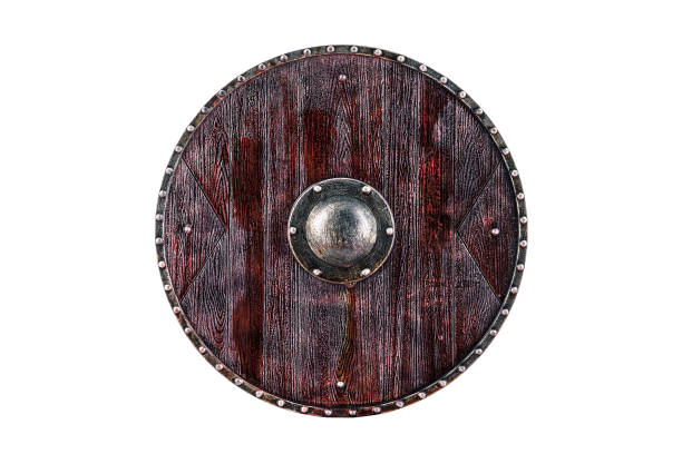 istock Old round shield in blood isolated on white background with clipping path 1364269764