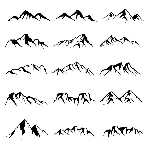 illustrazioni stock, clip art, cartoni animati e icone di tendenza di collezione di set di silhouette di montagna - mountain mountain range rocky mountains silhouette