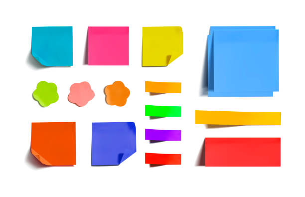 메모 스티커의 벡터 세트, 흰색 배경에 고립 된 다채로운 종이. - variation nobody label illustration technique stock illustrations