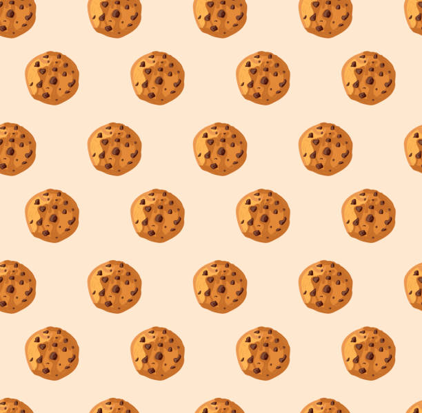 Vector Seamless Pattern with Cookies, Colorful. Vector Seamless Pattern with Cookies, Colorful Background Template. chocolate chip cookie drawing stock illustrations