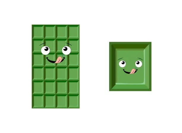 Vector illustration of Vector Macha Chocolate with Funny Face Illustration, Green Chocolate Bar Isolated.