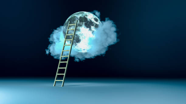 istock ladder to the moon (3d rendering,this image elements furnished by NASA) 1364281901
