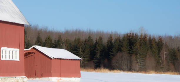 istock Old barn in a winter countryside landscape 1364281981
