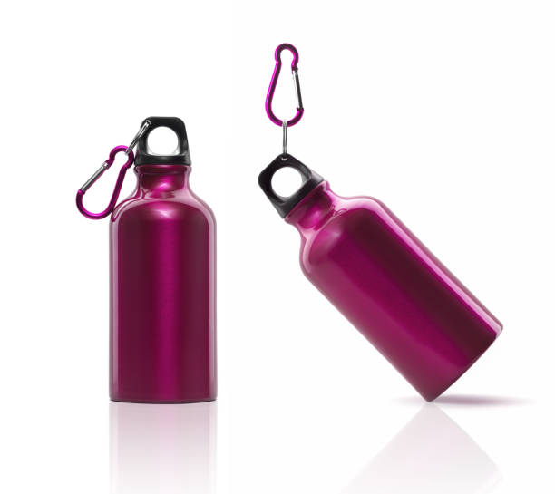 Violet color reusable stainless steel bottle isolated on white background