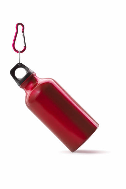 istock Hanged red metal water bottle isolated on white background with copy space 1364283129