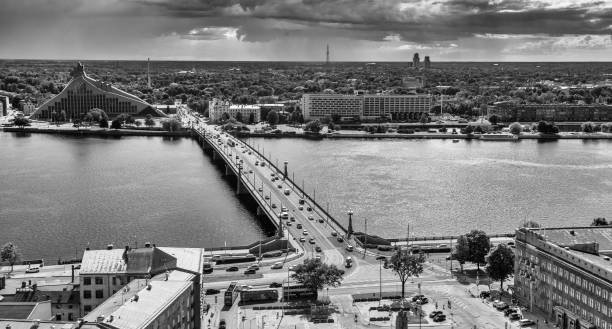 istock Aerial panoramic city view with buildings and Daugava river. 1364286065