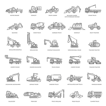 Set Of Flat Vector Icons Representing Special And Industrial Vehicles