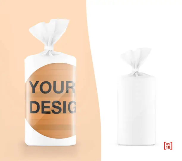 Vector illustration of Vertical bag mockup with clip band. Vector illustration with example ready and simple to use for your design.