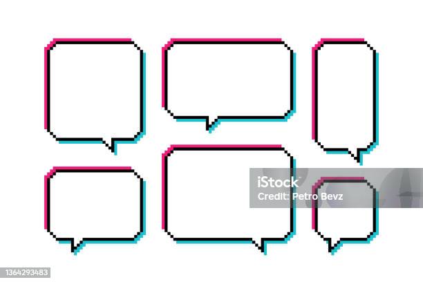 Set Different Shape Pixel Glitch Speech Bubble Glitch Geometric Texting Dialogue Boxes Colored Quote Box Speech Bubble Modern Vector Illustration Stock Illustration - Download Image Now