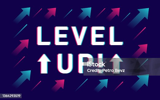 istock Level up with arrows isolated on dark background. Design concept for business and game. Vector illustration 1364293519