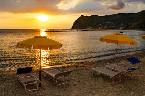 Sunset on the beach of Agnone Cilento in the province of Salerno
