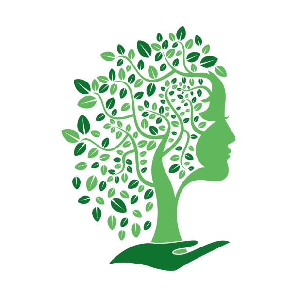 ilustraciones, imágenes clip art, dibujos animados e iconos de stock de diseño de plantilla vectorial woman tree in hand. - white background beauty and health flower human hand