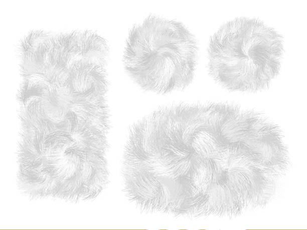 A set of round, oval and rectangular frames. Illustration of animal fur with delicate nuance in a mixture of white and gray. Healing decorative elements suc as rabbit tails, fox, poodle, kitten and polar bears. polar bear plush stock pictures, royalty-free photos & images