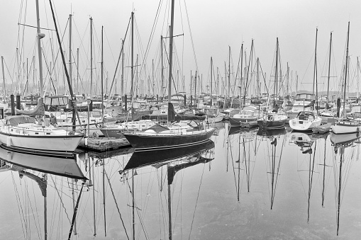 Sailboats in the marina of Ponta Delgada in Sao Miguel Island in the Azore