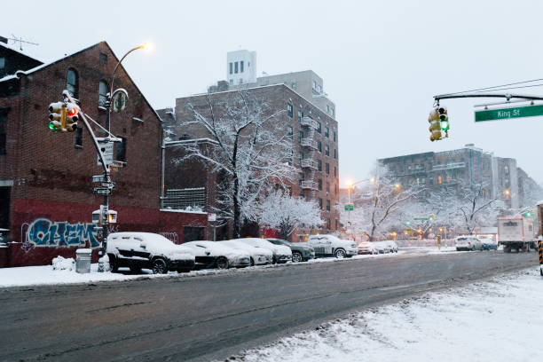Manhattan, New York City, USA - January, 7.  Greenwich Village street after snowfall in New York City.