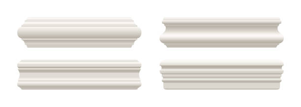 ilustrações, clipart, desenhos animados e ícones de conjunto de moldes de cornice de contorno branco ou tábua base. coroa do teto - plasterboard ceiling plaster molding