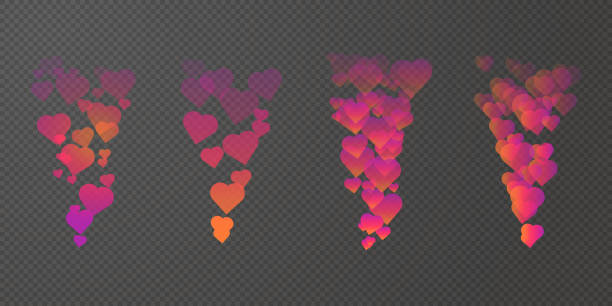 Live like social media reactions. Set of gradient colorful vector flying away hearts Live like stream social media reactions. Set of gradient vector flying away hearts for online video feedback or chat on transparent background. Web ui, app elements. Floating symbols of different size facebook reactions stock illustrations