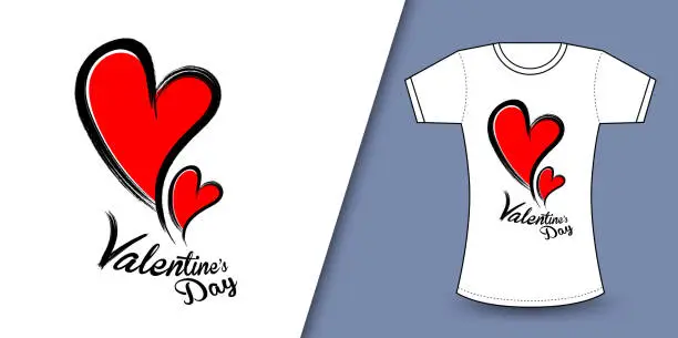 Vector illustration of Valentine's day t-Shirt Design vector, T shirt design for happy valentine's day template, clothing print, t shirt mockup, Female fashion, Valentines day text design with red heart vector