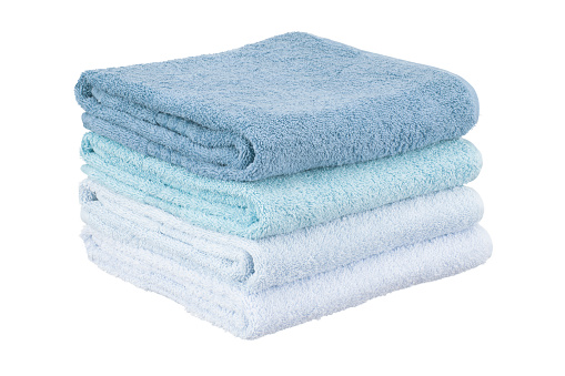 Clean blue towels on white