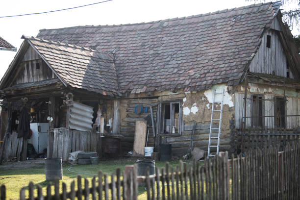 Sunja, Croatia, 05,04,2021: Abandoned traditional old wooden house.