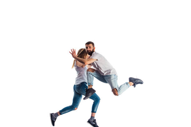 istock Woman and man doing gymnastics 1364306269