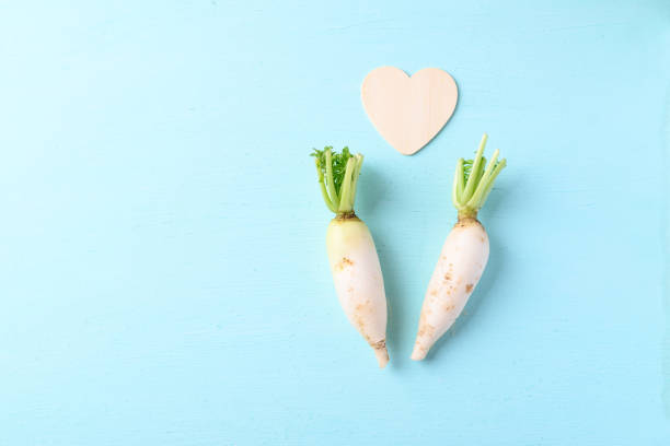 Couple organic white radish with heart shape, love concept, Valentine day