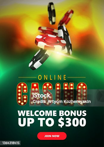 istock Online casino, banner with poker chips and casino roulette green table in perspective with golden background 1364318415