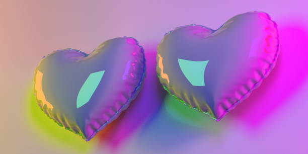 Happy Valentines day concept. Realistic love symbol helium balloon on horizontal banner in 3D. Glossy festive party decoration element. Romantic gift on special occasion: Advertising sales poster background for February 14, wedding, engagement, Women's day, anniversary, birthday. Space for text.