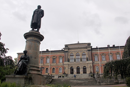 Statue of Erik Gustaf Geijer, historian and the Uppsala University's official of 19th century, in front of the University Hall, by John Börjesson, unveiled in 1880, Uppsala, Sweden