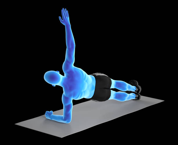 istock 3D illustration of a fit man, doing side plank exercise 1364324600