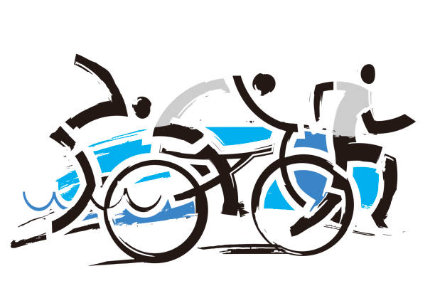 illustrations, cliparts, dessins animés et icônes de triathlon, cyclisme, icônes de la natation - triathlon cycling bicycle competition