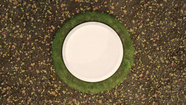 istock abstract background of mockup terrain floor with dirt and grass, 3D illustration rendering 1364338712