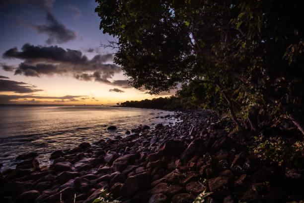 Sunrise sky with wild rocks from the coast line at Chiba in summer, Aug. 2021