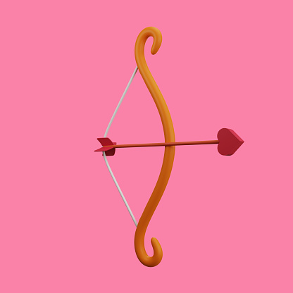 3d rendering of bow and arrow with valentine's day concept