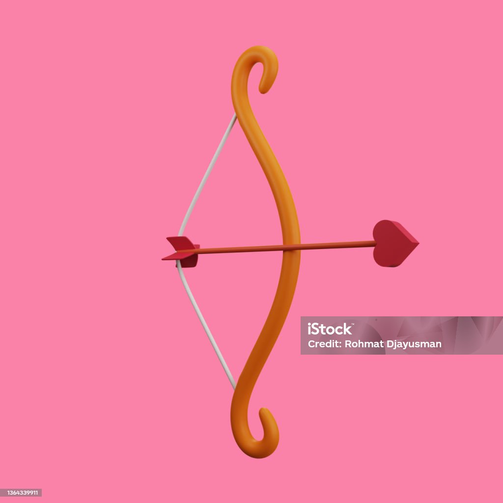 bow and arrow with valentine's day concept 3d rendering of bow and arrow with valentine's day concept Cupid Stock Photo
