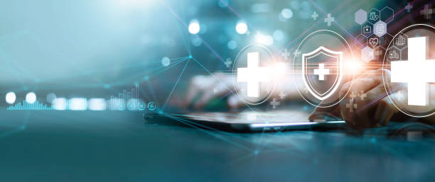 istock Businessman touch virtual medical network on tablet. Covid-19 pandemic develop people awareness and spread attention on their healthcare, rising growth in hospital and health insurance business. 1364341859
