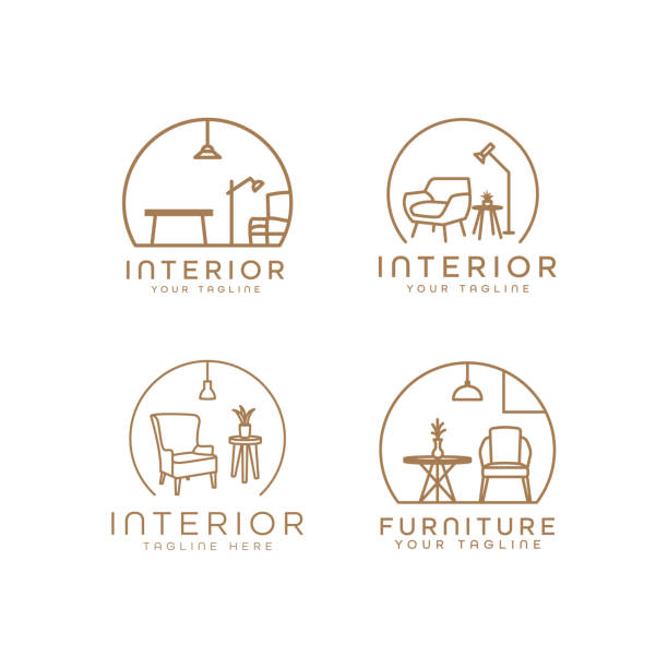 ilustrações, clipart, desenhos animados e ícones de coleção de design de interiores móveis - furniture armchair design elegance