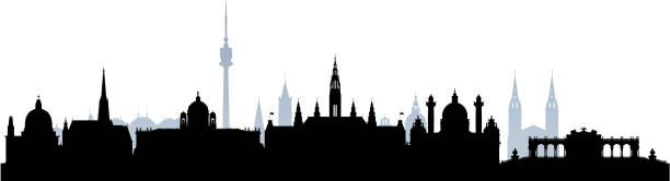 illustrazioni stock, clip art, cartoni animati e icone di tendenza di skyline di vienna (tutti gli edifici sono completi e spostabili) - chiesa di san carlo immagine