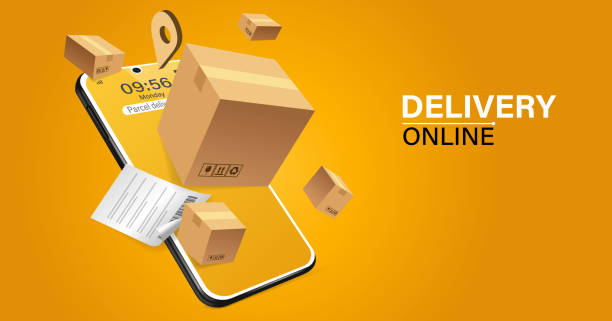 ilustrações de stock, clip art, desenhos animados e ícones de app parcel delivery. concept for fast delivery service. vector illustration - distribution warehouse freight transportation messenger box