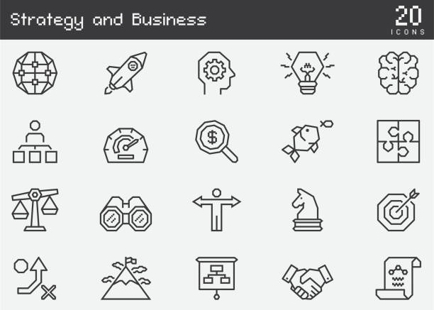 strategie- und business line icons - pixel art grafiken stock-grafiken, -clipart, -cartoons und -symbole
