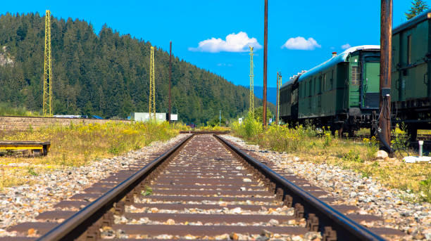 istock Railway tracks with empty wagons. Abandoned train station in Germany 1364349849
