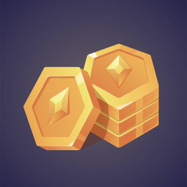istock Stack of golden coins with rhombus engraving for game design. 1364350000