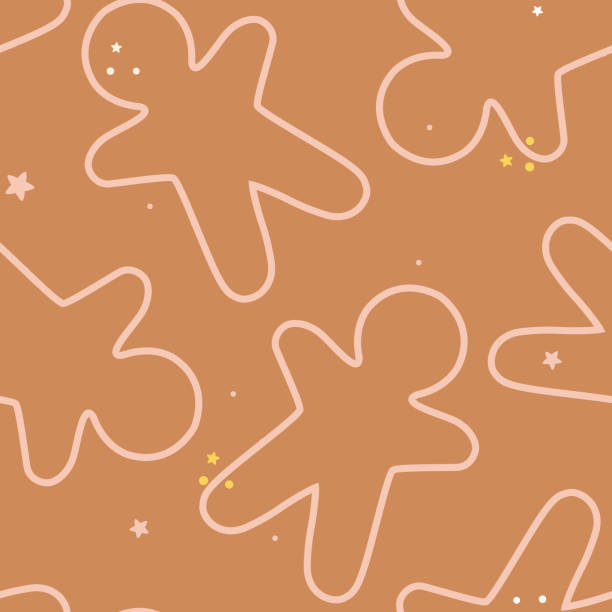 Vector Gingerbread Cookies Outlines in Warm Browns seamless pattern background. Perfect for web design, fabric, scrapbooking and wallpaper projects. Vector Gingerbread Cookies Outlines in Warm Browns seamless pattern background. gingerbread man cookie cutter stock illustrations